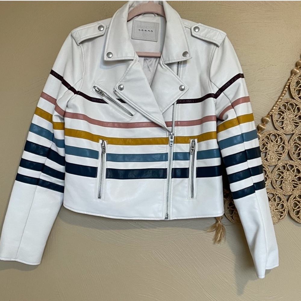 Blank NYC Multicolor Striped Faux Leather Moto Zip Jacket, M